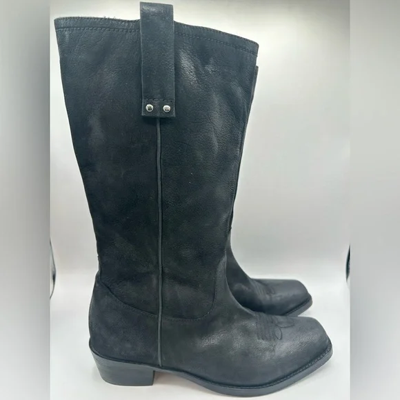 Vintage Foundry Aliza Cowboy Cowgirl campus riding boot black Leather square toe - Picture 4 of 17